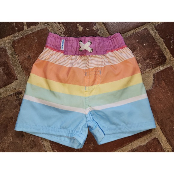 Ruggedbutts Rainbow Multi-Stripe Swim Trunks Swim Shorts Size 6-12 months - Picture 1 of 5